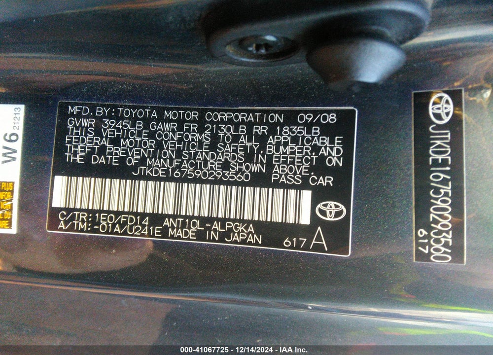 2009 SCION TC VIN: JTKDE167590293560