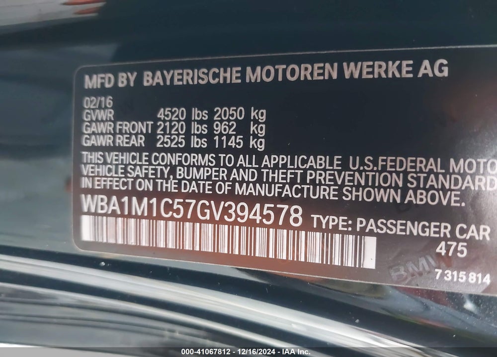 2016 BMW M235I VIN: WBA1M1C57GV394578