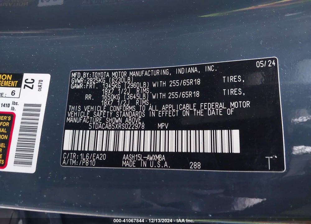 2024 TOYOTA GRAND HIGHLANDER HYBRID XLE VIN: 5TDACAB5XRS022978