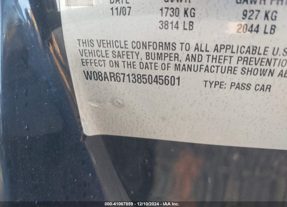 2008 SATURN ASTRA VIN: W08AR671385045601