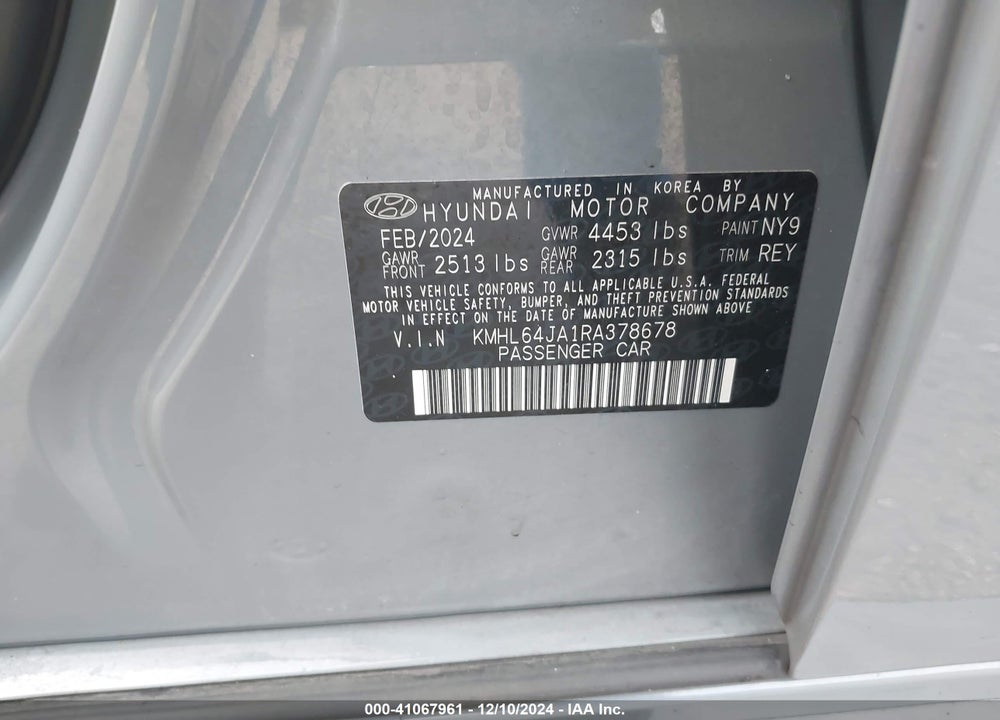 2024 HYUNDAI SONATA SEL VIN: KMHL64JA1RA378678