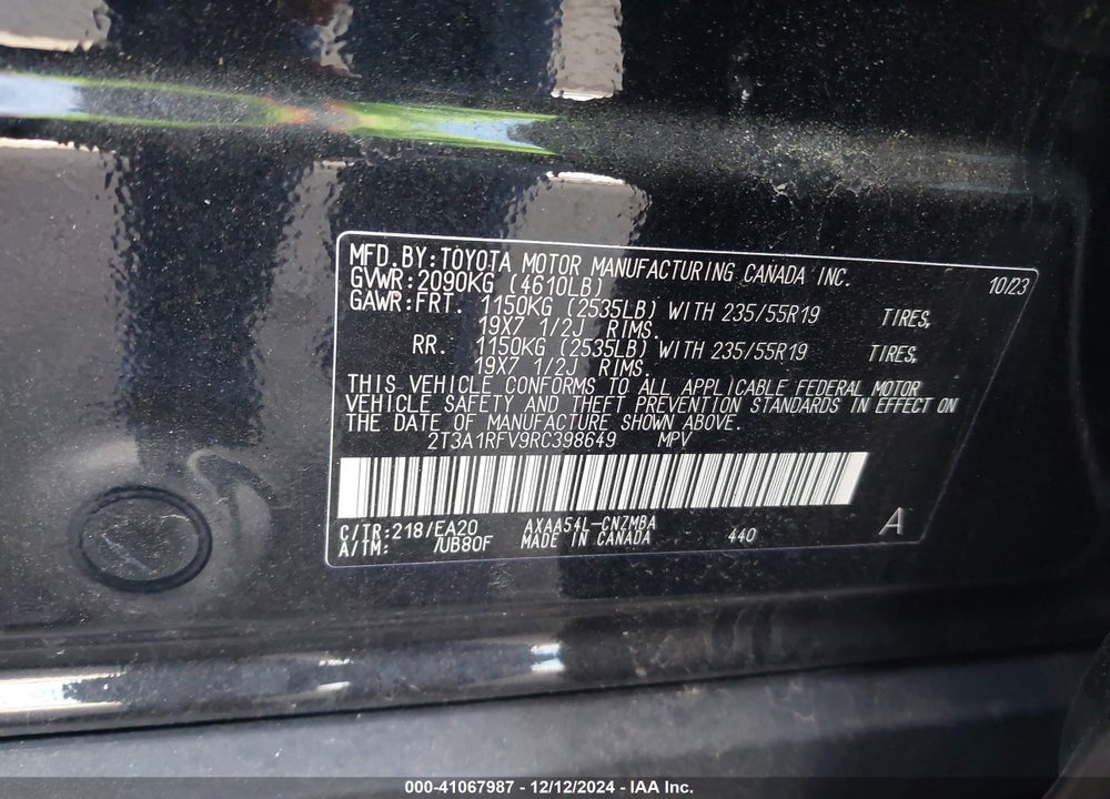 2024 TOYOTA RAV4 XLE PREMIUM VIN: 2T3A1RFV9RC398649