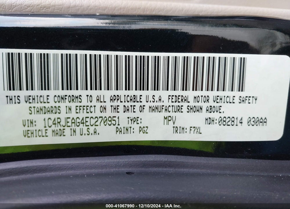 2014 JEEP GRAND CHEROKEE LAREDO VIN: 1C4RJEAG4EC270951