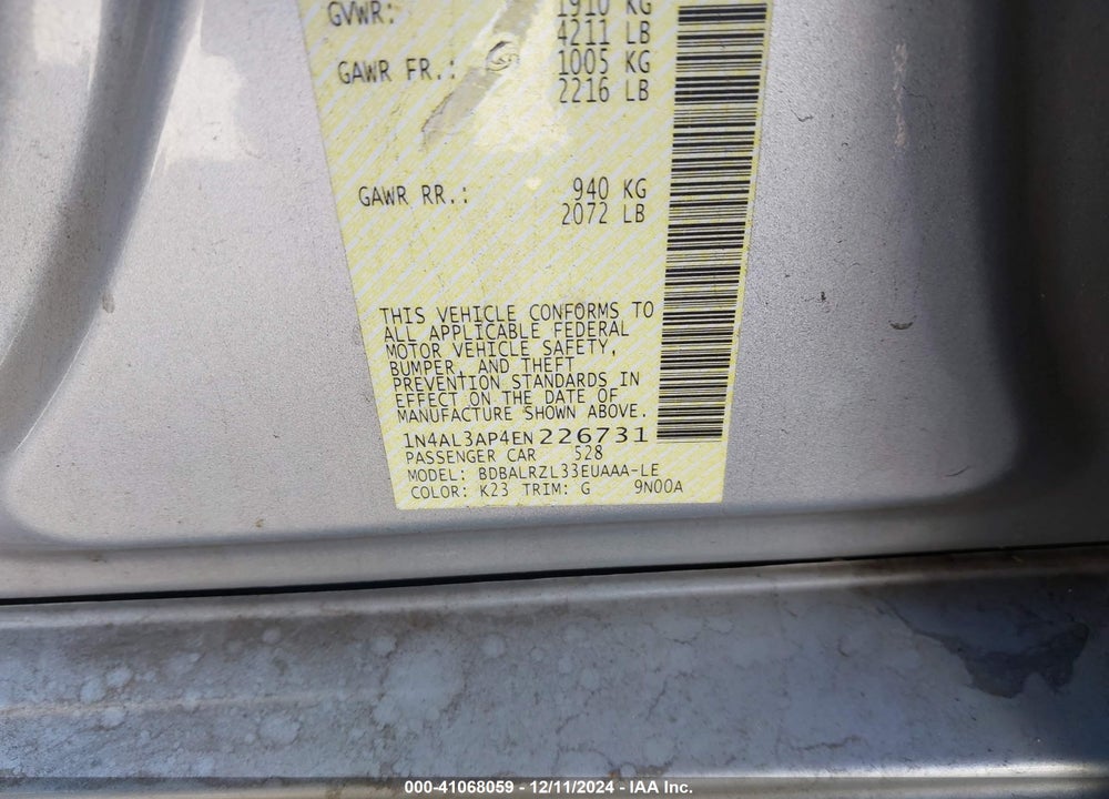 2014 NISSAN ALTIMA 2.5 S VIN: 1N4AL3AP4EN226731