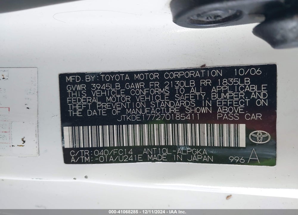 2007 SCION TC VIN: JTKDE177270185411