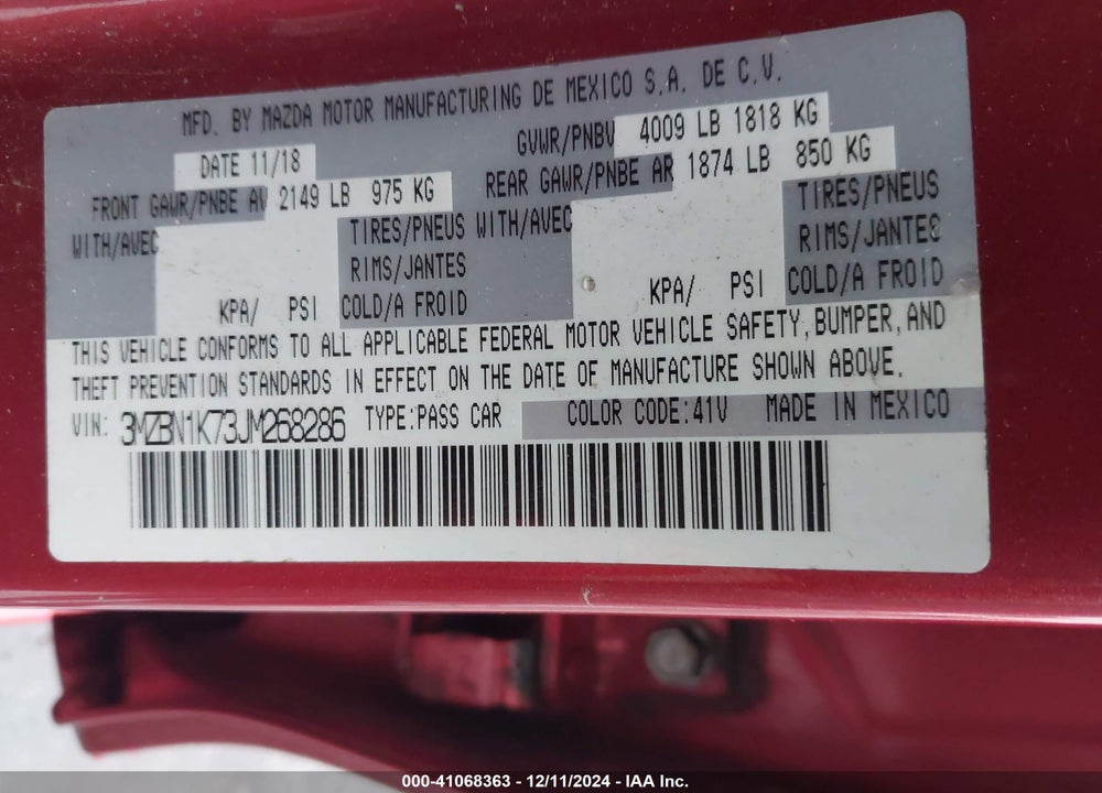 2018 MAZDA 3 SPORT VIN: 3MZBN1K73JM268286