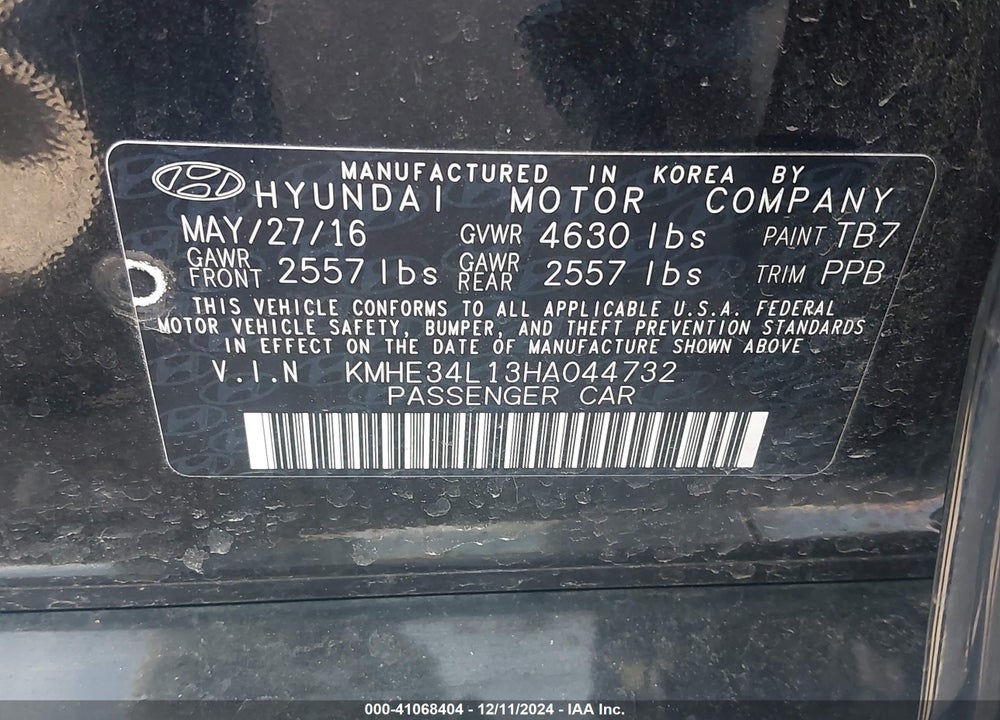 2017 HYUNDAI SONATA HYBRID VIN: KMHE34L13HA044732