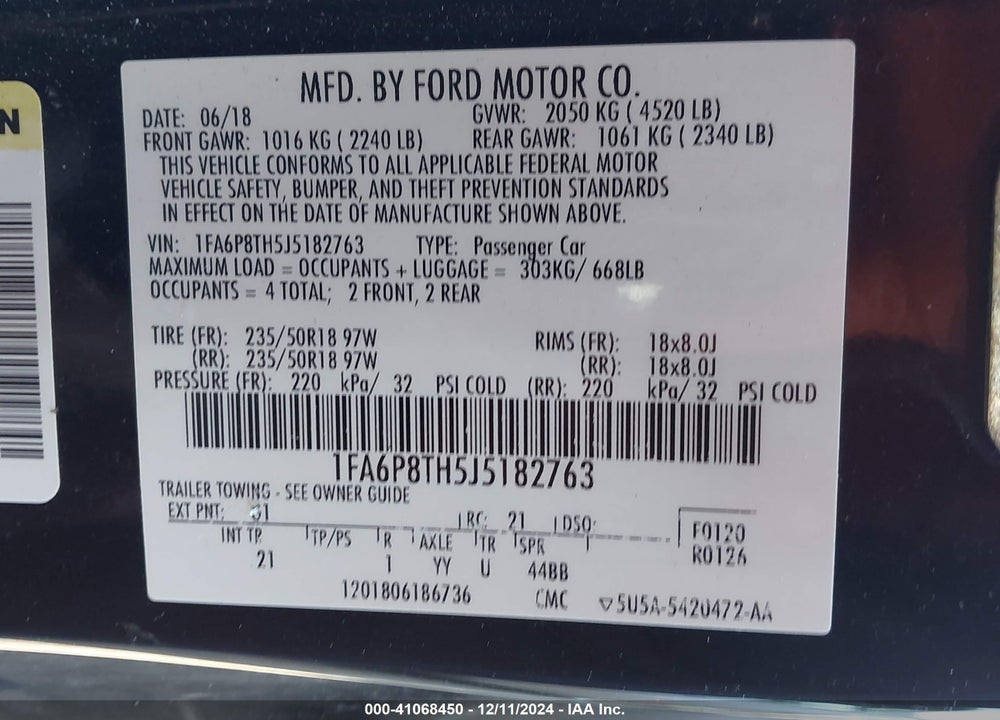 2018 FORD MUSTANG VIN: 1FA6P8TH5J5182763