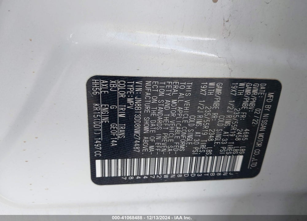 2022 NISSAN ROGUE PLATINUM INTELLIGENT AWD VIN: JN8BT3DD8NW274487