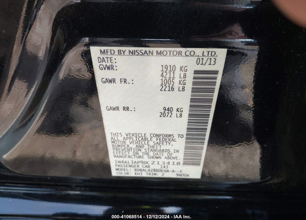 2013 NISSAN ALTIMA VIN: 1N4AL3AP9DC213418