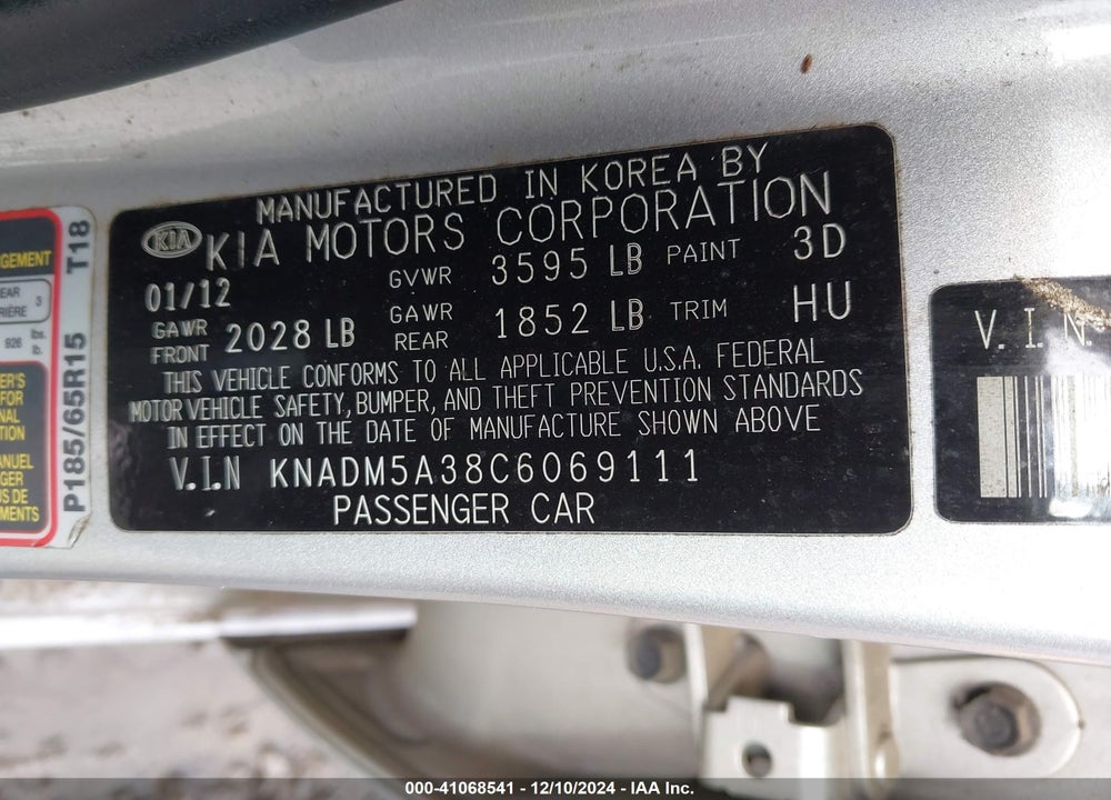 2012 KIA RIO5 LX VIN: KNADM5A38C6069111