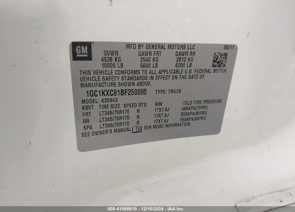 2011 CHEVROLET SILVERADO 2500HD LT VIN: 1GC1KXC81BF250095