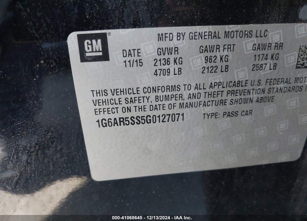 2016 CADILLAC CTS LUXURY COLLECTION VIN: 1G6AR5SS5G0127071