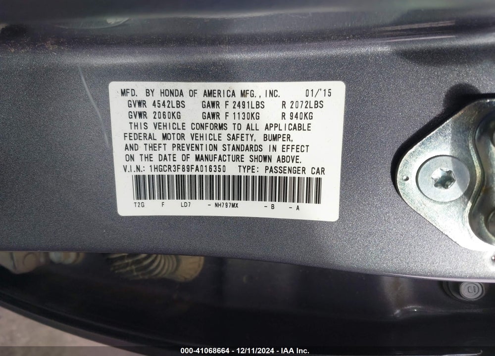 2015 HONDA ACCORD EX-L V-6 VIN: 1HGCR3F89FA016350