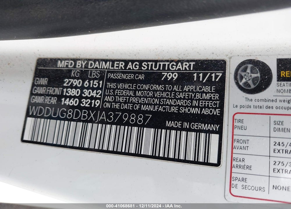 2018 MERCEDES-BENZ S 560 VIN: WDDUG8DBXJA379887