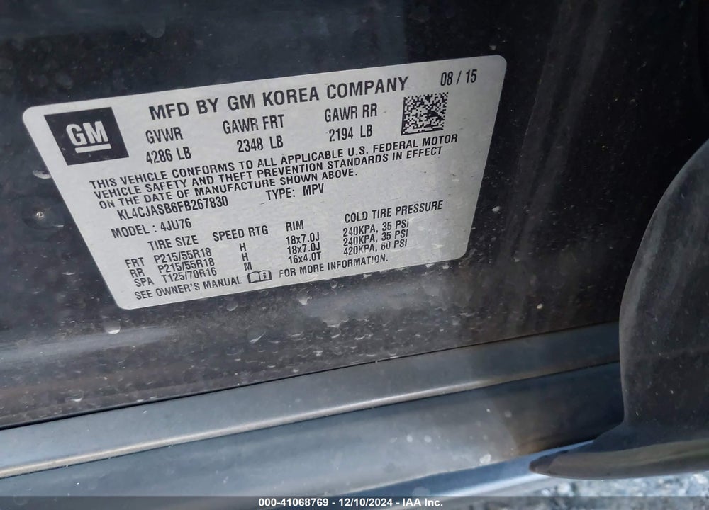 2015 BUICK ENCORE VIN: KL4CJASB6FB267830