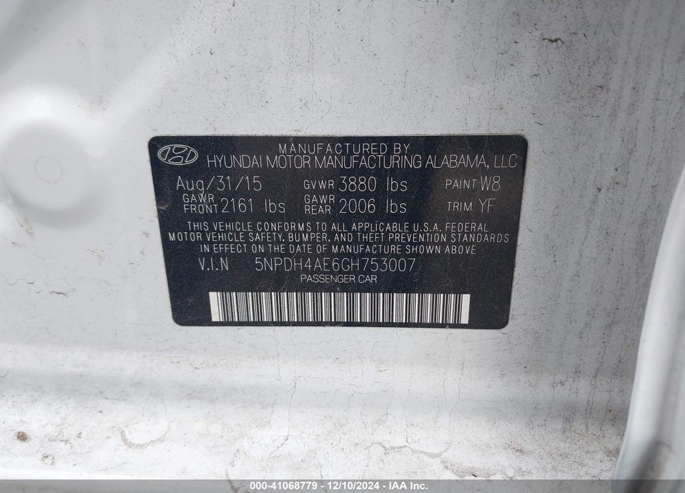 2016 HYUNDAI ELANTRA SE VIN: 5NPDH4AE6GH753007