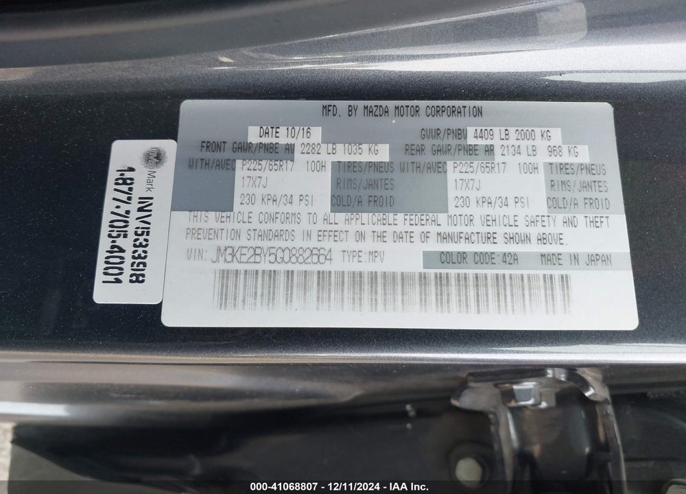 2016 MAZDA CX-5 SPORT VIN: JM3KE2BY5G0882664