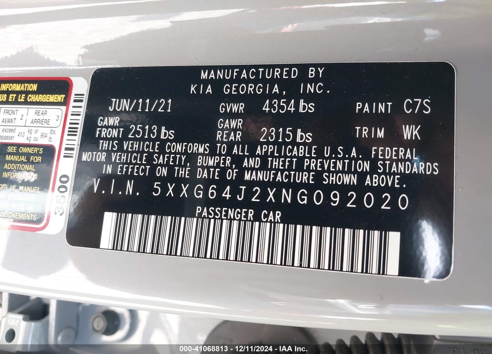 2022 KIA K5 GT LINE VIN: 5XXG64J2XNG092020