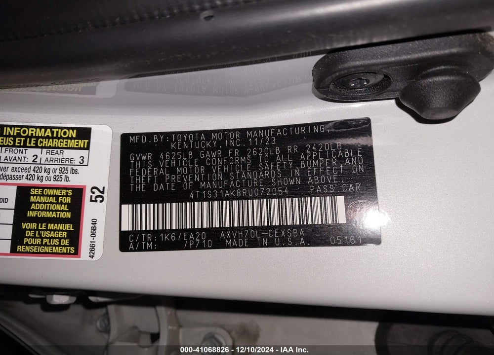 2024 TOYOTA CAMRY HYBRID VIN: 4T1S31AK8RU072054