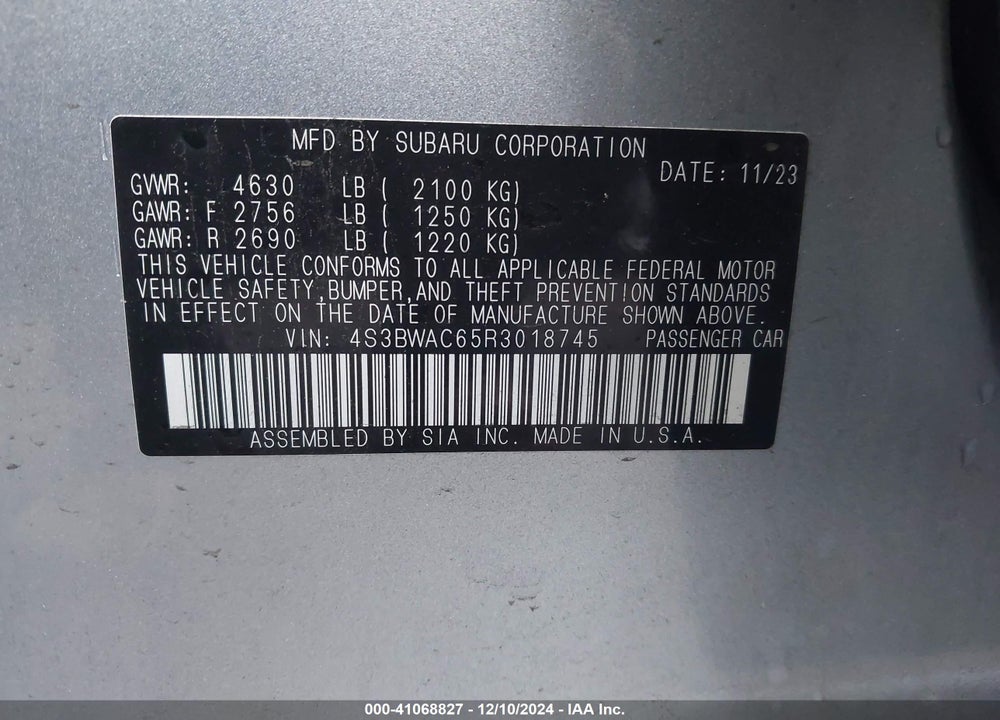2024 SUBARU LEGACY VIN: 4S3BWAC65R3018745