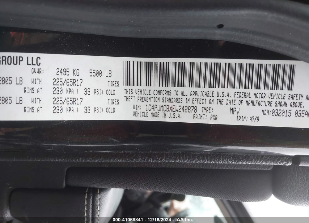 2014 JEEP CHEROKEE LATITUDE VIN: 1C4PJMCBXEW242878