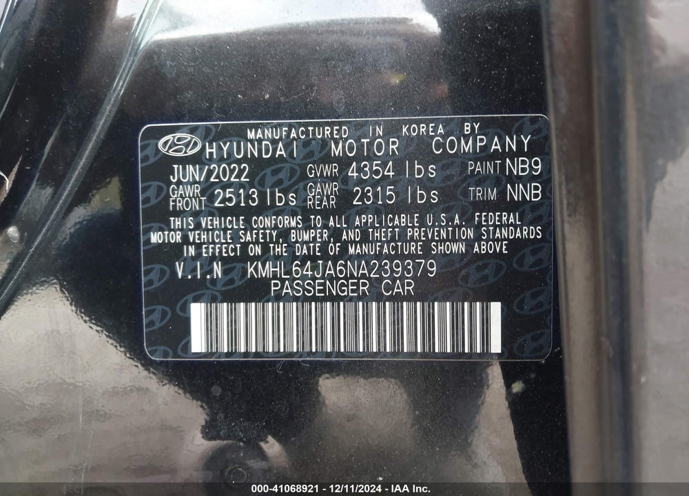 2022 HYUNDAI SONATA VIN: KMHL64JA6NA239379