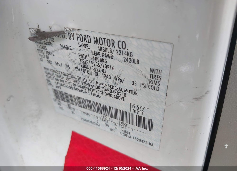 2009 FORD ESCAPE HYBRID LIMITED VIN: 1FMCU59309KA11900