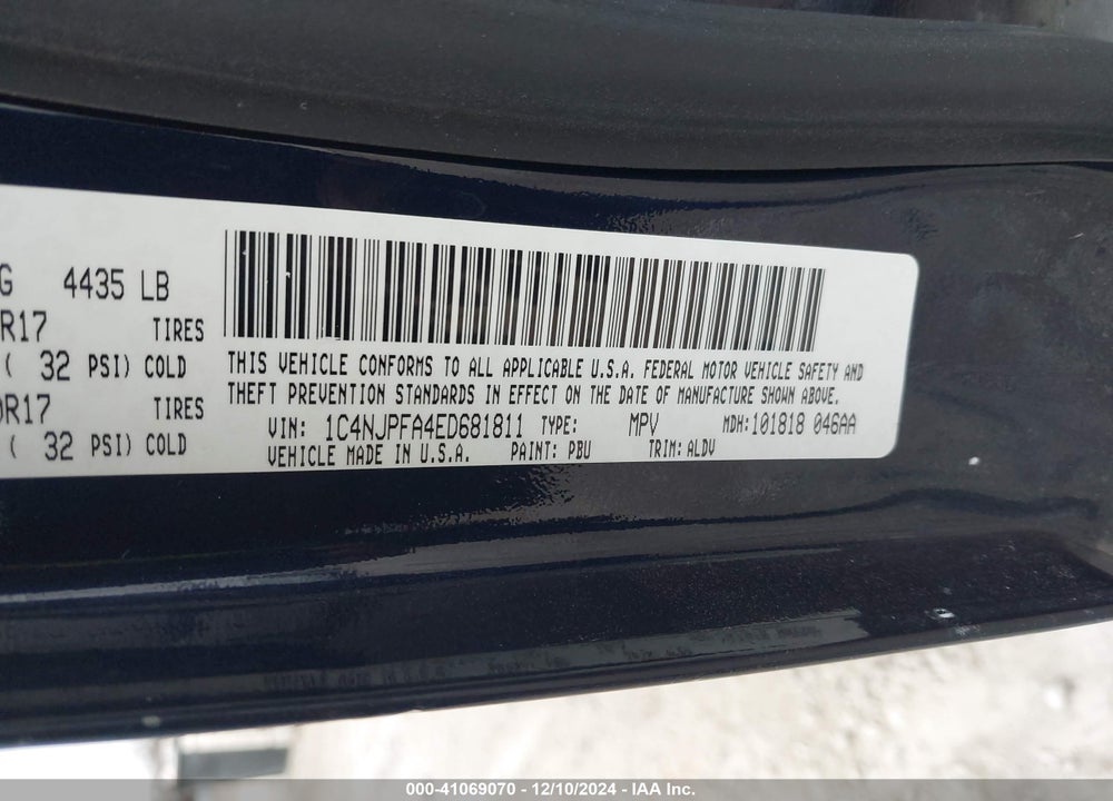 2014 JEEP PATRIOT HIGH ALTITUDE VIN: 1C4NJPFA4ED681811