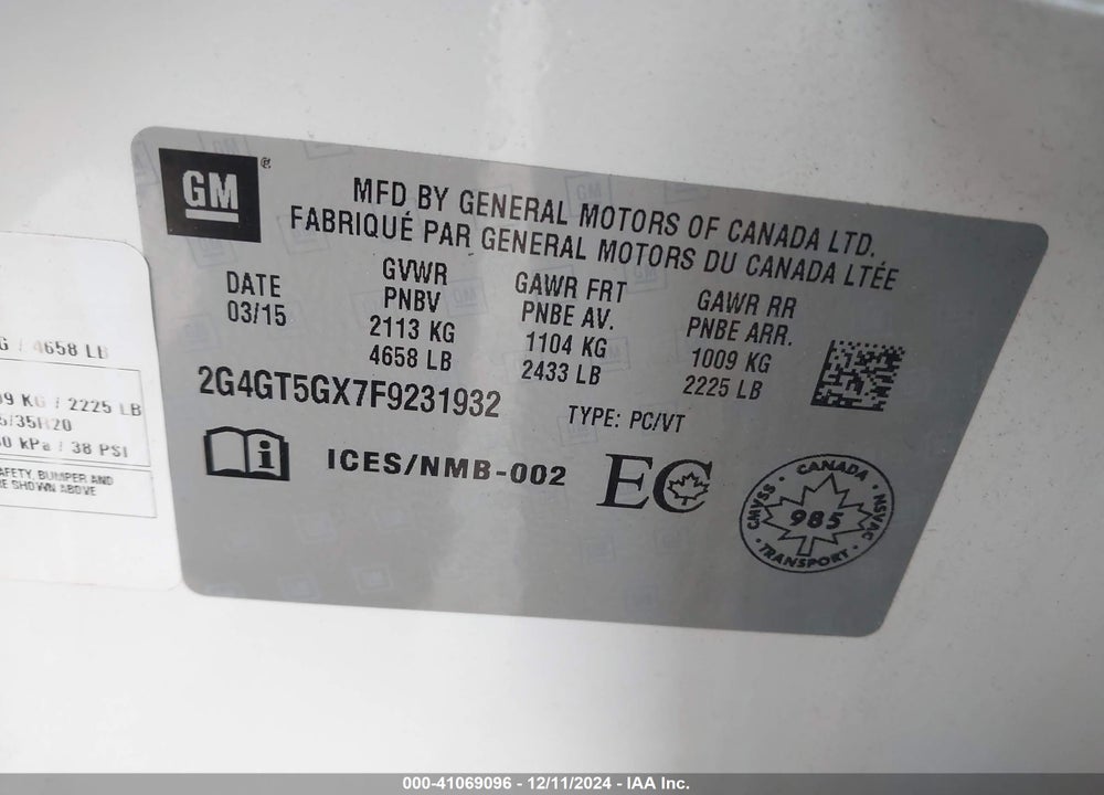2015 BUICK REGAL GS VIN: 2G4GT5GX7F9231932