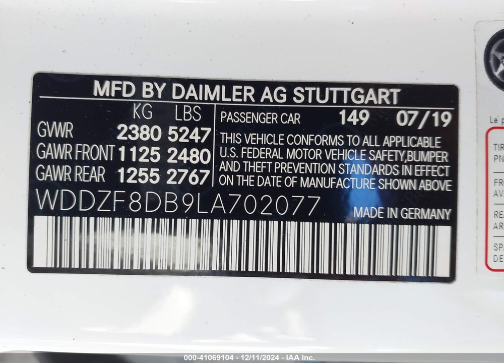 2020 MERCEDES-BENZ E 350 VIN: WDDZF8DB9LA702077