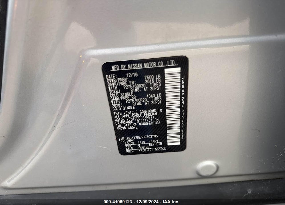 2017 NISSAN ARMADA PLATINUM VIN: JN8AY2NE5H9703795