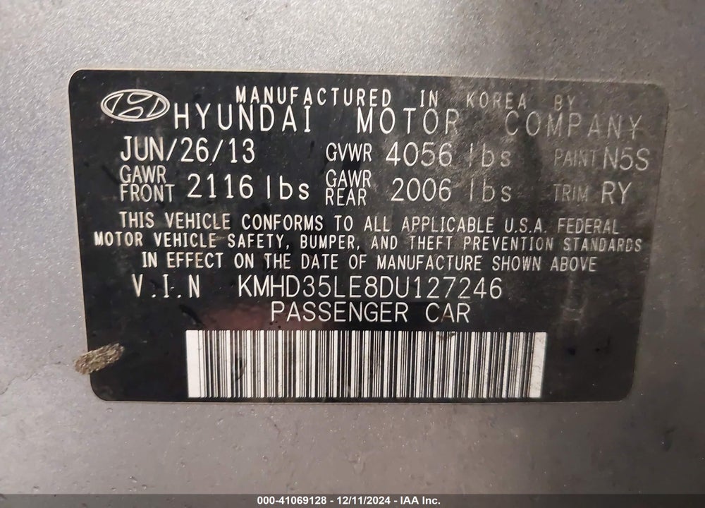 2013 HYUNDAI ELANTRA GT VIN: KMHD35LE8DU127246