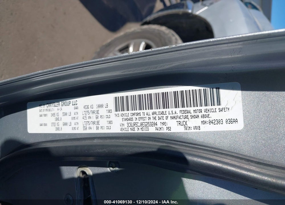 2014 RAM 2500 TRADESMAN VIN: 3C6UR5CJ0EG259204