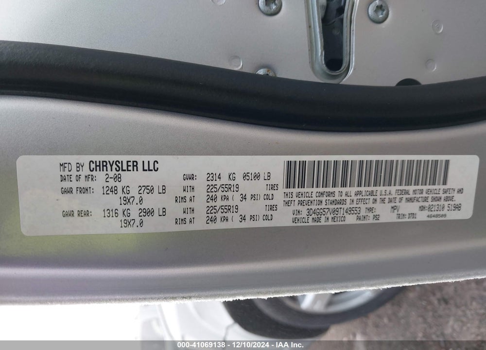 2009 DODGE JOURNEY SXT VIN: 3D4GG57V09T149553