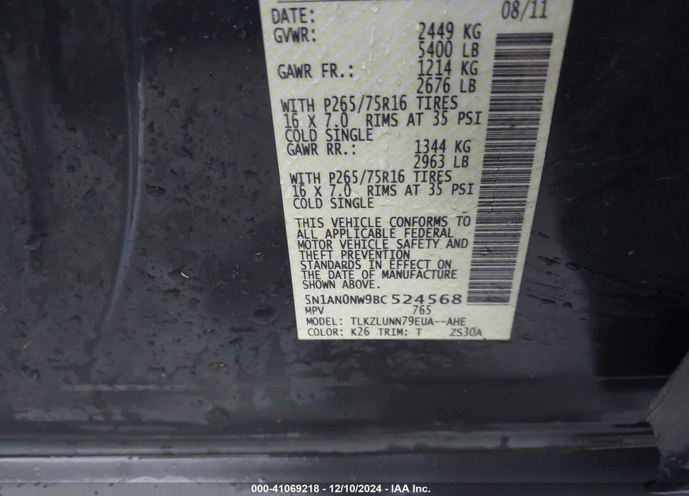 2011 NISSAN XTERRA PRO - 4X VIN: 5N1AN0NW9BC524568