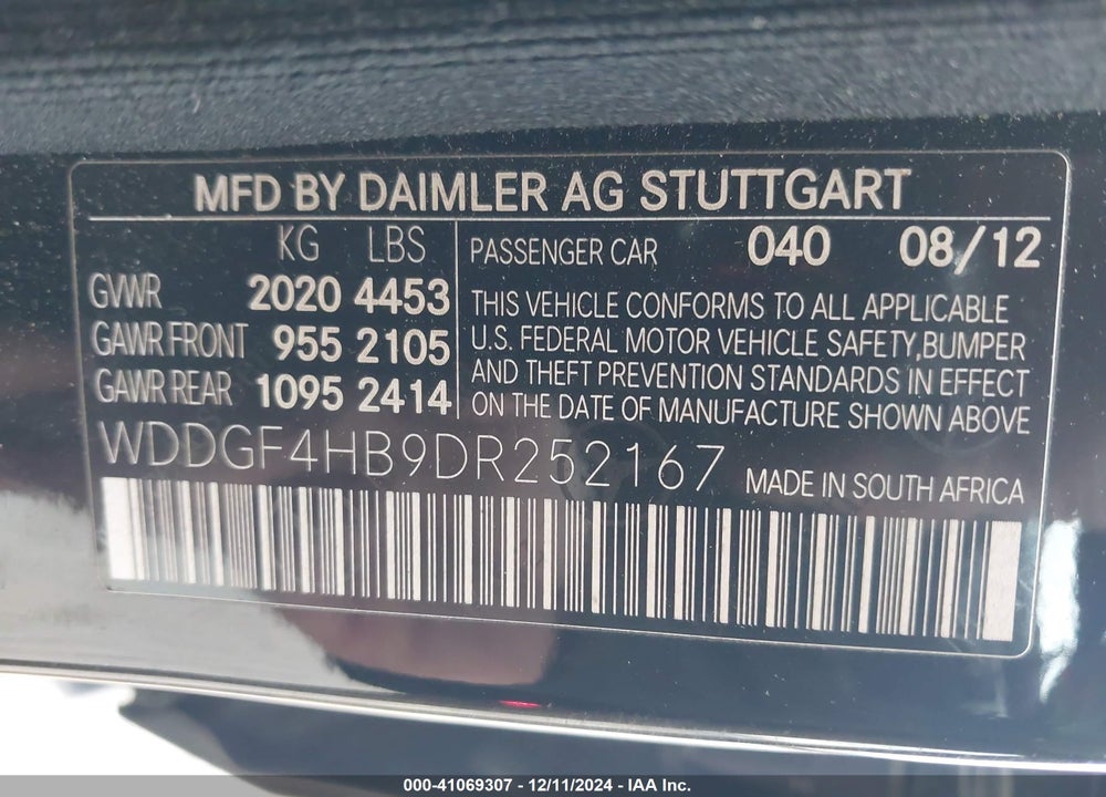 2013 MERCEDES-BENZ C 250 VIN: WDDGF4HB9DR252167