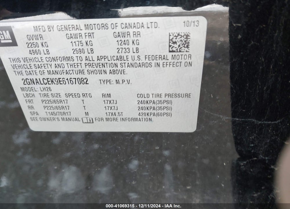 2014 CHEVROLET EQUINOX 2LT VIN: 2GNALCEK9E6167082