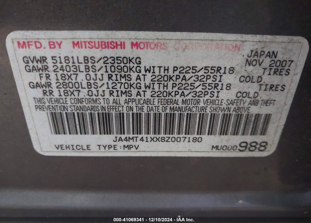 2008 MITSUBISHI OUTLANDER XLS VIN: JA4MT41XX8Z007180