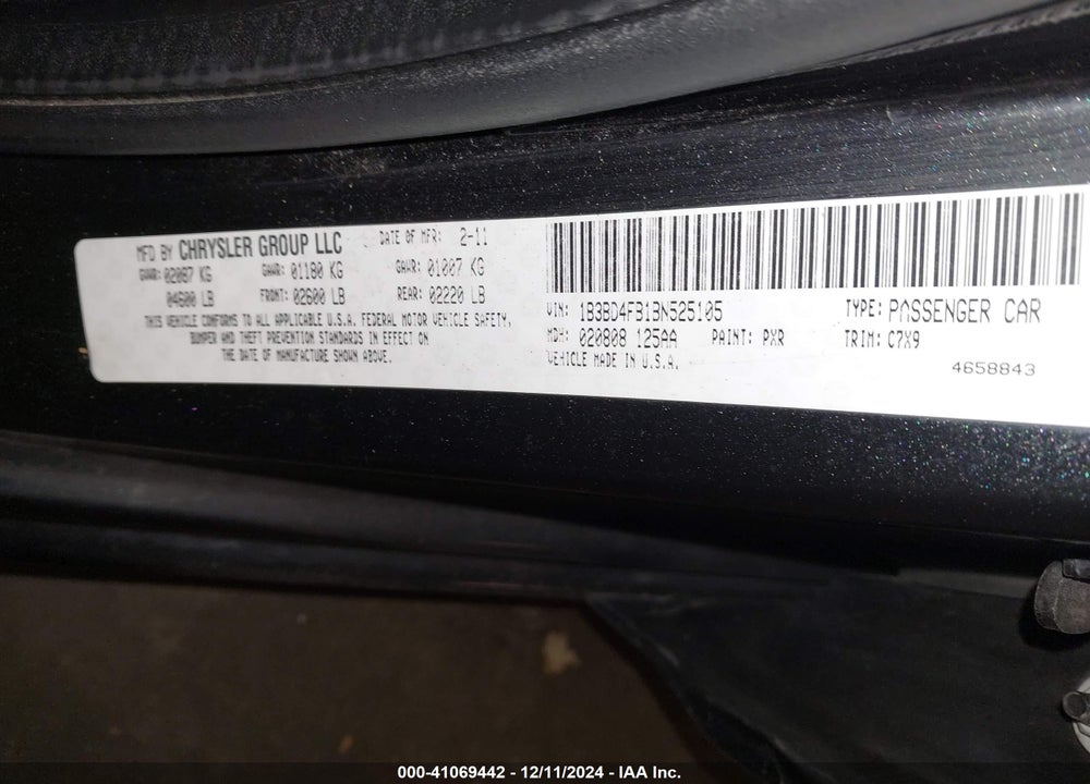 2011 DODGE AVENGER EXPRESS VIN: 1B3BD4FB1BN525105