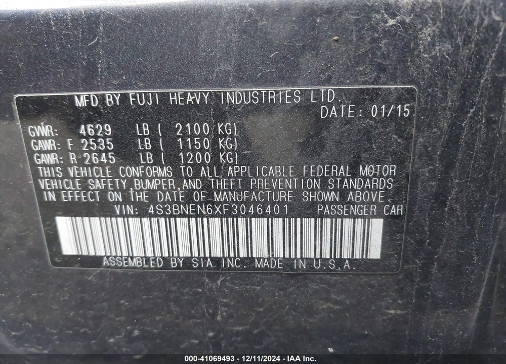 2015 SUBARU LEGACY 3.6R LIMITED VIN: 4S3BNEN6XF3046401