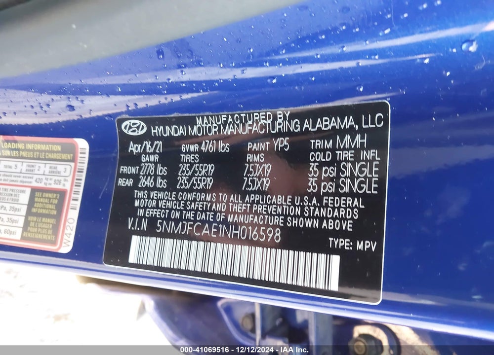 2022 HYUNDAI TUCSON SEL VIN: 5NMJFCAE1NH016598