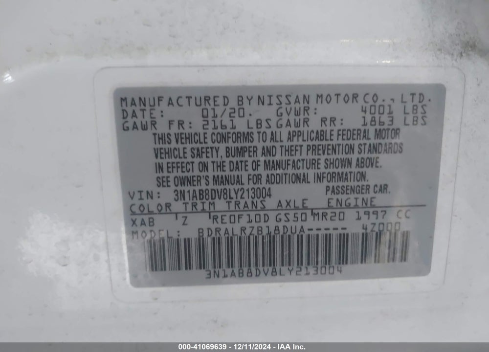 2020 NISSAN SENTRA SR XTRONIC CVT VIN: 3N1AB8DV8LY213004