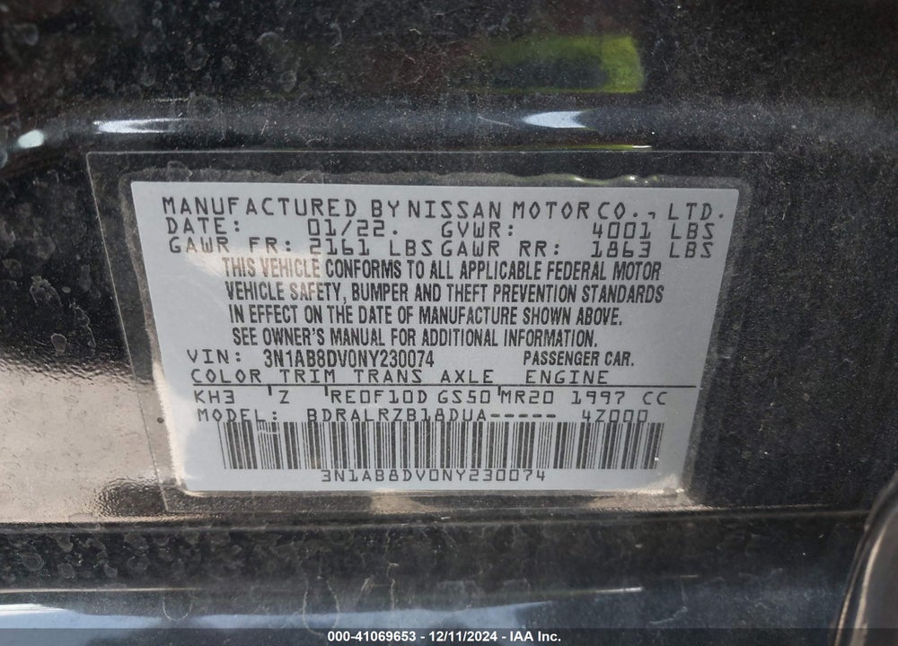 2022 NISSAN SENTRA SR XTRONIC CVT VIN: 3N1AB8DV0NY230074