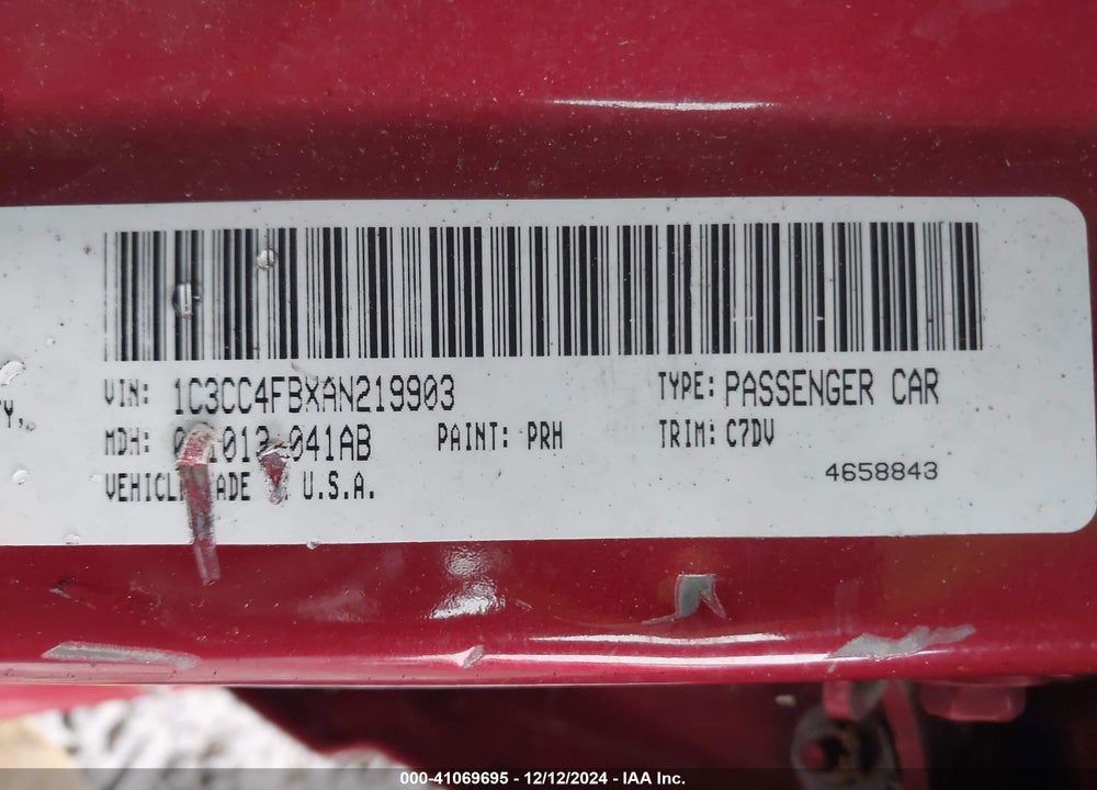 2010 CHRYSLER SEBRING TOURING VIN: 1C3CC4FBXAN219903