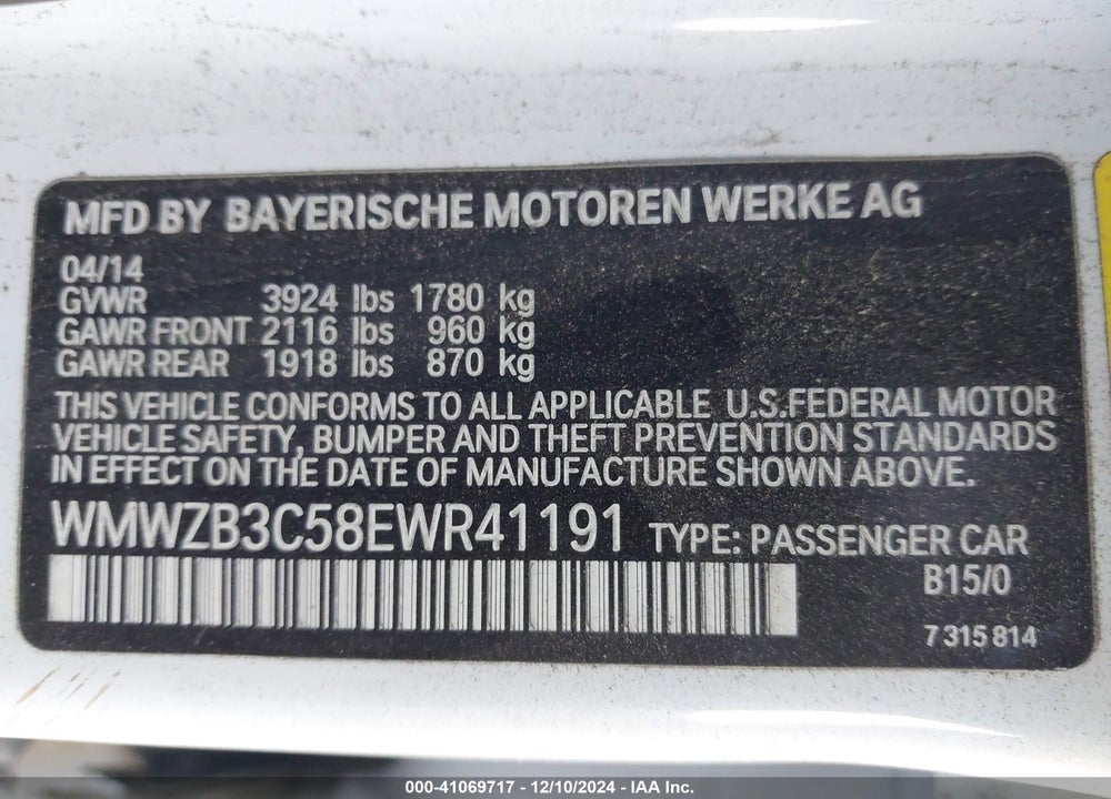 2014 MINI COUNTRYMAN COOPER VIN: WMWZB3C58EWR41191
