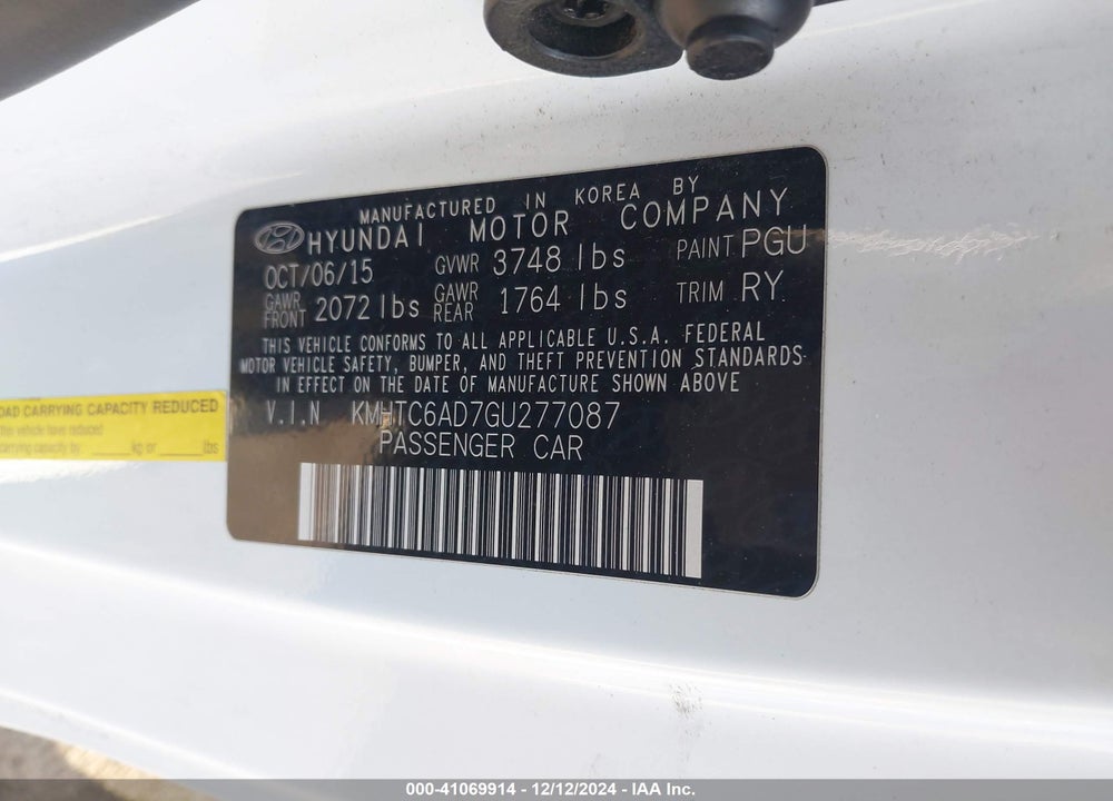 2016 HYUNDAI VELOSTER VIN: KMHTC6AD7GU277087