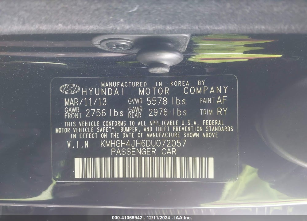 2013 HYUNDAI EQUUS SIGNATURE VIN: KMHGH4JH6DU072057