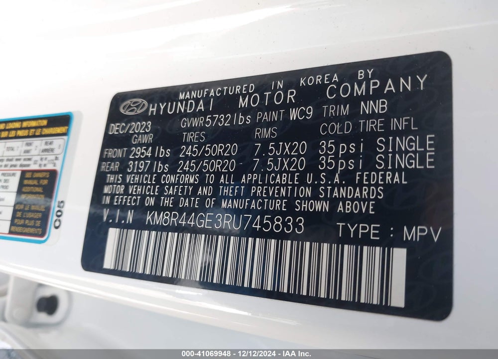 2024 HYUNDAI PALISADE SEL VIN: KM8R44GE3RU745833