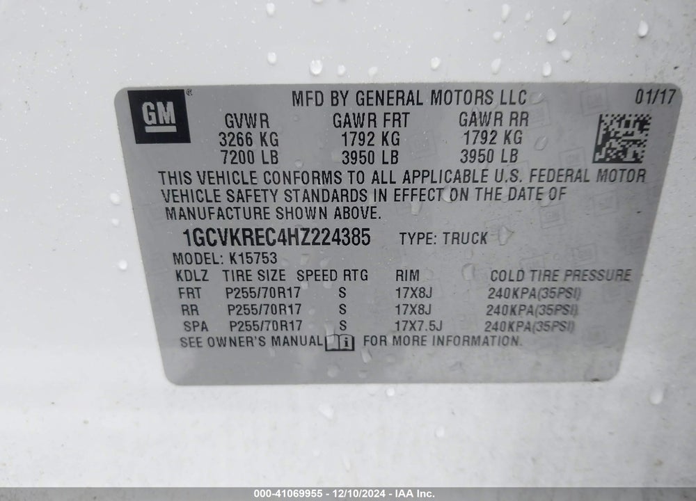 2017 CHEVROLET SILVERADO 1500 VIN: 1GCVKREC4HZ224385